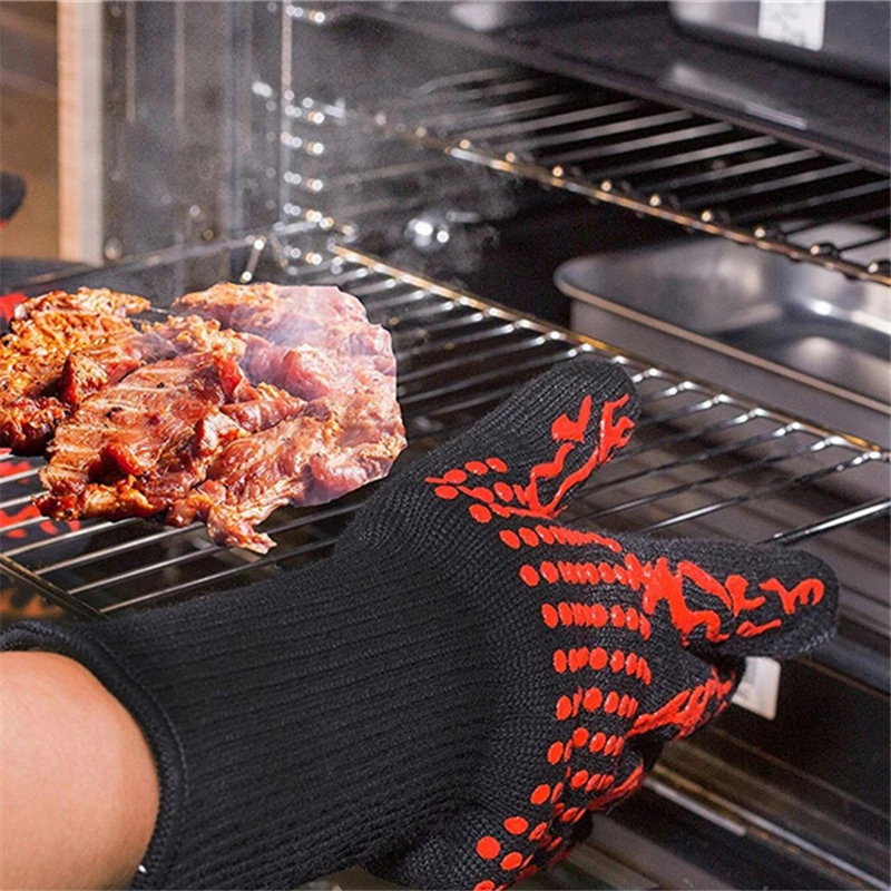 Flame Retardant Non-slip BBQ F - Oven Mitt Silicone ulasan dan harga